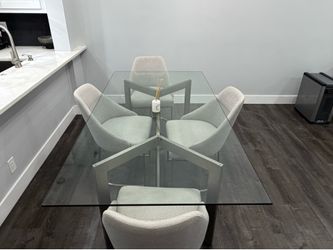 Modern dining room table with linen chairs ZGallery