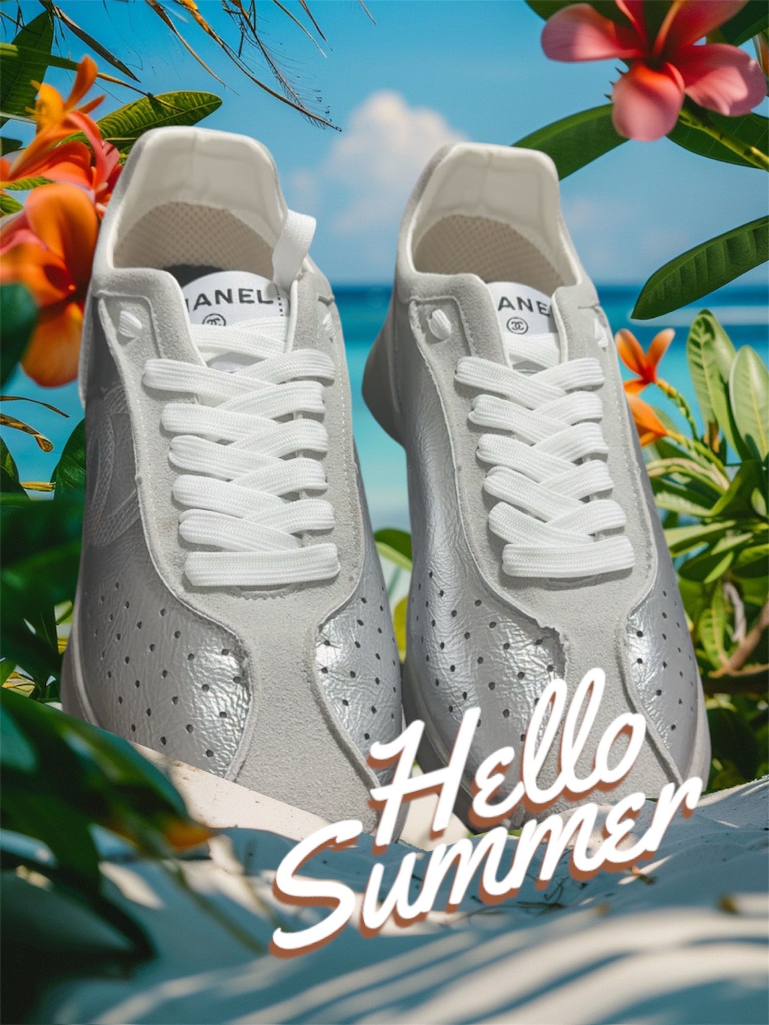 Unisex Silver Gray Chanel Sneaker