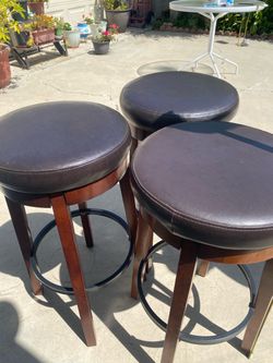 3 Wood Bar Stool with Black Cushion Seat