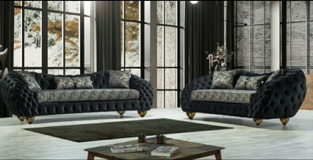 Dalia Black Velvet Sofa & Loveseat 🎸Only 39$ down Payment 🌼No Needed Credit Check 🔥Same Day Delivery👉Anna👈