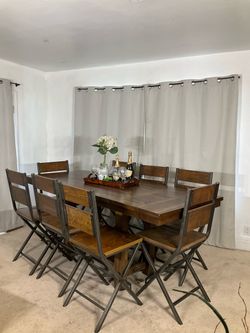 High Extendable Rustic Industrial Dining Table with 8 Chairs ASHLEY FURNITURE
