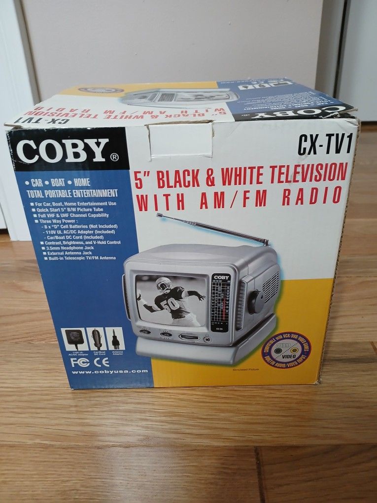 NEW*Coby  5" Black & White T.V. with AM/FM RADIO