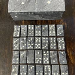 Vintage Handmade Carved Marble Stone Domino Set With Box  
