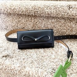 💲25👗 Kate Spade New York Bow Belt Bag Black Leather - Size L/XL