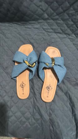 Baby blue sandals with gold