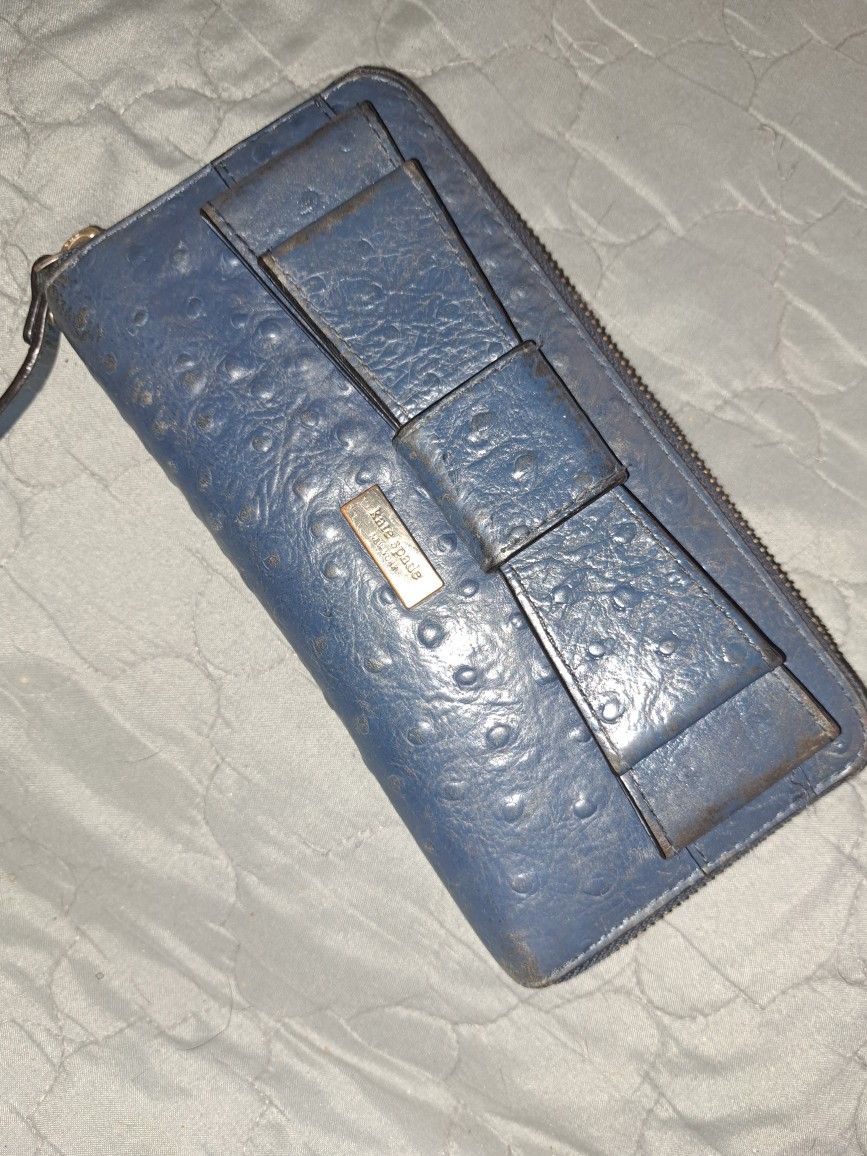 Kate Spade Light Blue Ostrich Pattern Leather Wallet 