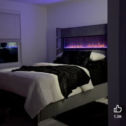 Black Queen Velvet Fireplace Bed