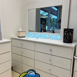 White Diamond Eight Drawer Dresser With Mirror New Cajonera 