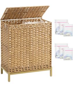 Laundry Hamper, Rattan Wicker Laundry Basket,