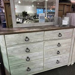 AP🎉Panel Bedroom Set - Whitewash/ 4-Piece (Bed, Dresser, Mirror, Nightstand)// Financing - Delivery 
