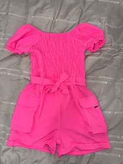 Hot Pink Smocked Puff Sleeve Romper