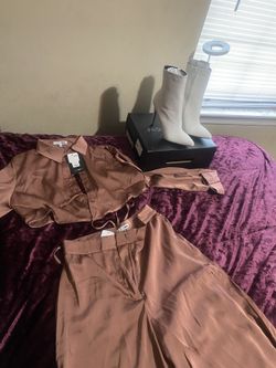 NWT Fashion Nova Satin Set (small) w/ White Faux Snake Skin Booties