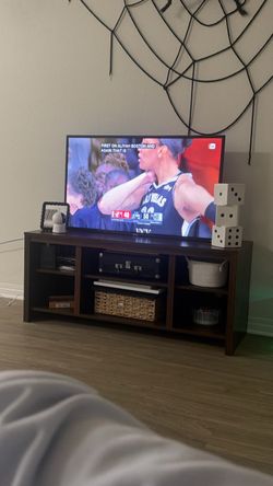 Dark Brown Wood TV Stand with Open Shelves / 40 inch  smart tv