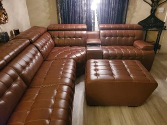 Temmpton 6-Piece Leather Power Reclining Modular Sectional