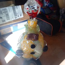 Vintage Murano Glass Clown Decanter 13” Two-Piece Multicolor Italy