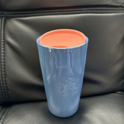 Starbucks Cotton & Candy Pearl Blue Pink Ceramic Tumbler 12 0z