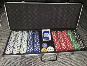 Poker Chip Set w/ Aluminum Case, Cards & Dealer Button