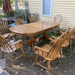 60” Oak Dining Table with 8 chairs