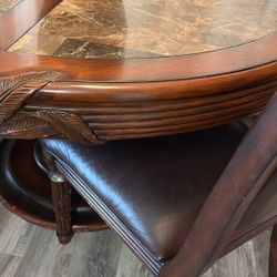 Wood And Leather Dining Table With 4 Chairs 