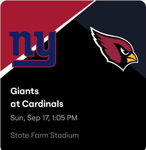 New York Giants @ Arizona Cardinals Lower Level Tickets & Parking Passes