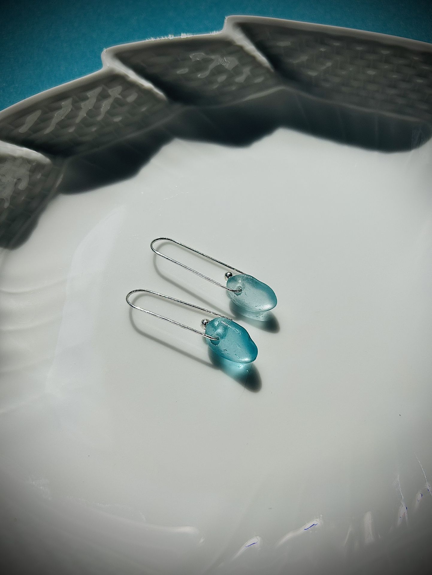 Japanese Sea Glass Paperclip Sterling Earrings