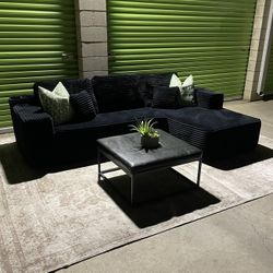 *Free Delivery* Black Corduroy Boneless Sectional Couch Sofa