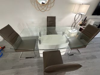 Modern Glass Dining Table with 4 Chairs