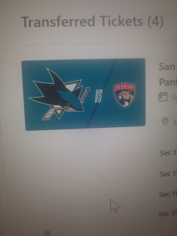 Sharks Tickets 4 Available Section 118 Row 19
