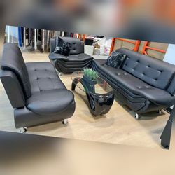 Black Fuax leather livingroom 3 pc sofa set