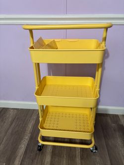 Yellow rolling cart with dividers