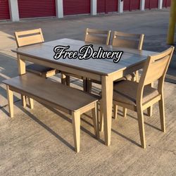 Dining Set Table Bench and 4 Chairs Gray High Quality