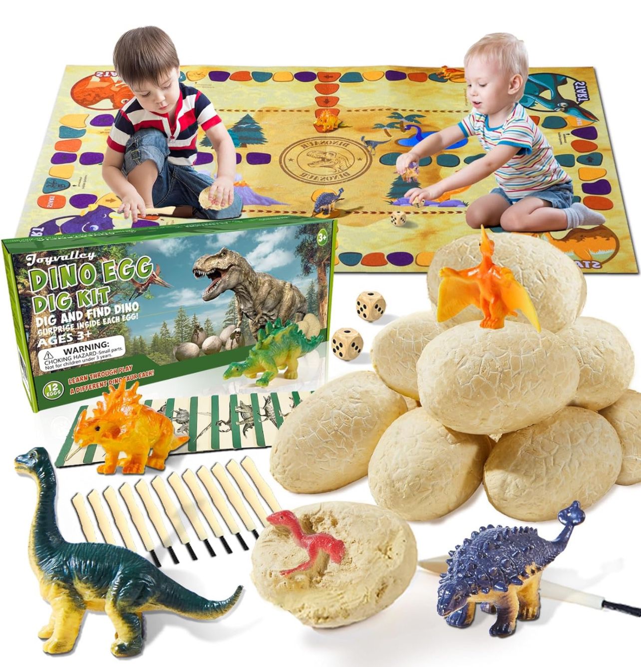 12 Dino Fossil Eggs Excavation Kits with Game Mat for Kids Science STEM Educational Toy