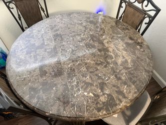Round Marble-Top Dining Table with 4 Chairs