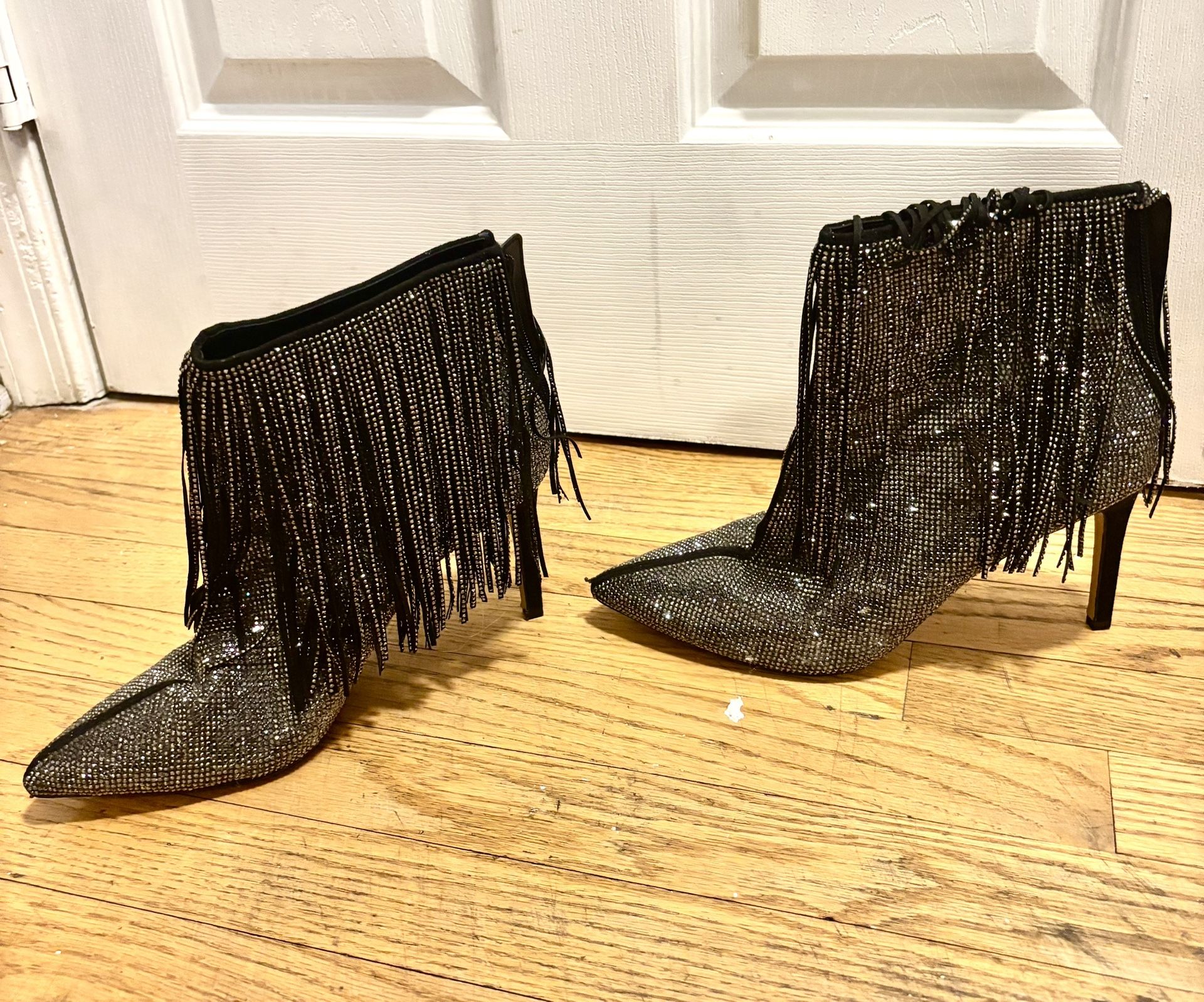 Fringe Rhinestone Ankle Boots ( brand INC)