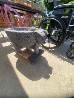 Large Volcanic Stone Molcajete on Wood Stand