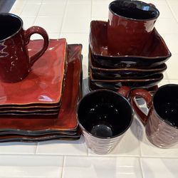 Square Target Home TEMPEST RED 16 piece stoneware set service for four