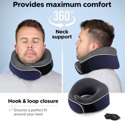 Travel Neck Pillow, Best Memory Foam Airplane Pillow for Head Support Soft Adjustable Pillow for Plane, Car & Home Recliner Use (Blue)