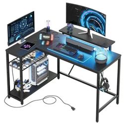 ❤️‍🔥 Bestier 48" L Shaped Gaming Desk with LED Lights & Power Outlets