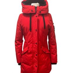 BCBGMAXAZRIA RED WINTER Puffer COAT Black Faux Fur Women’s Small Zipper & Snaps