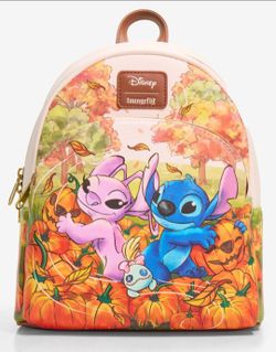 Disney Loungefly Stitch and Angel Pumpkin Patch Mini Backpack