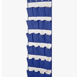 Hanging Shoe Organizer 24 Pockets Over the Door Shoe Rack With 4 Metal Blue