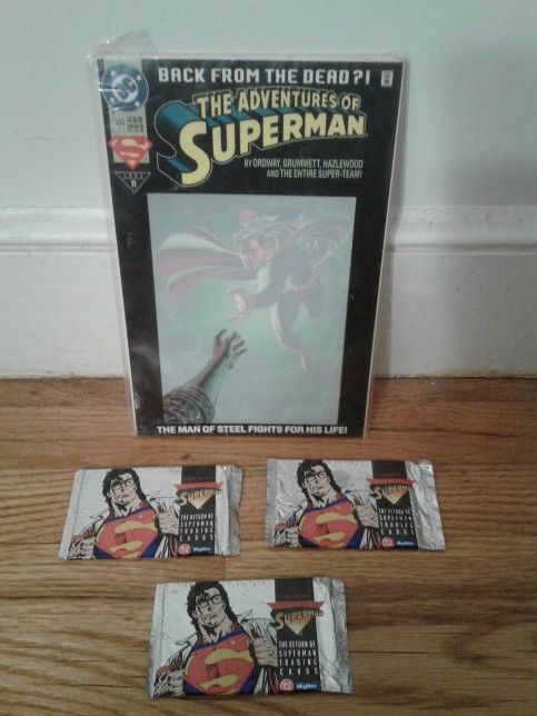 Superman Memorabilia Collectibles 1993 Sealed Superman Cards And Superman Comic. Message me anytime if interested will send more pictures or videos t