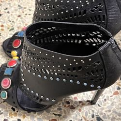 GUCCI Black LIKTA  Jewel Studded Peep Toe Heels