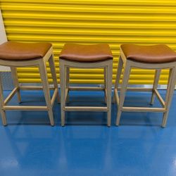 Three (3) Woodbridge Furniture High End Saddle Seat Bar Stools for your Kitchen, Bar and/or Game Room.