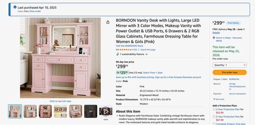 Pink Dressing table and chair