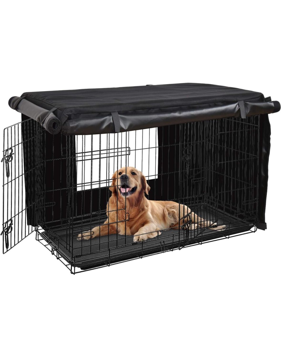 HONEST OUTFITTERS Dog Crate Cover 42 Inch Dog Kennel Cover for Large Dog, Heavy Duty Oxford Fabric,with Double Door, Pockets and Mesh Window (43L x 29