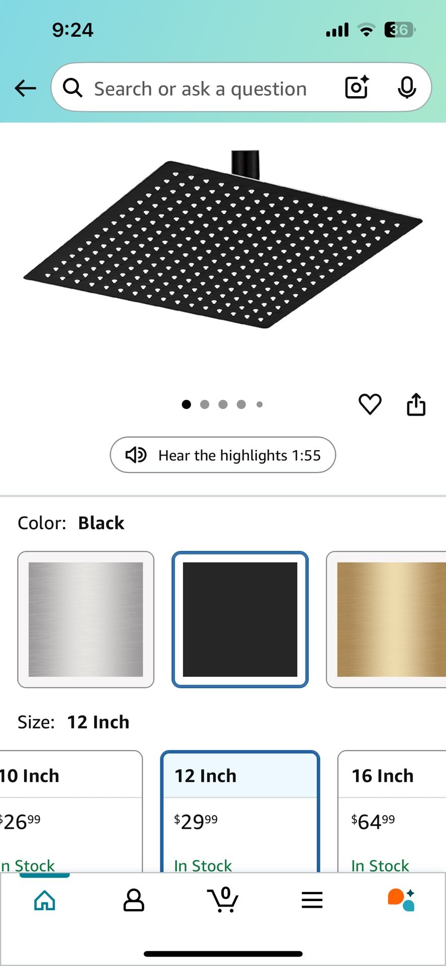 12 In Square Shower Head