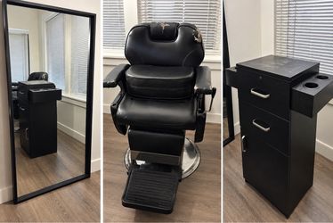 Barber Station Set – Chair, Mirror, and Cabinet