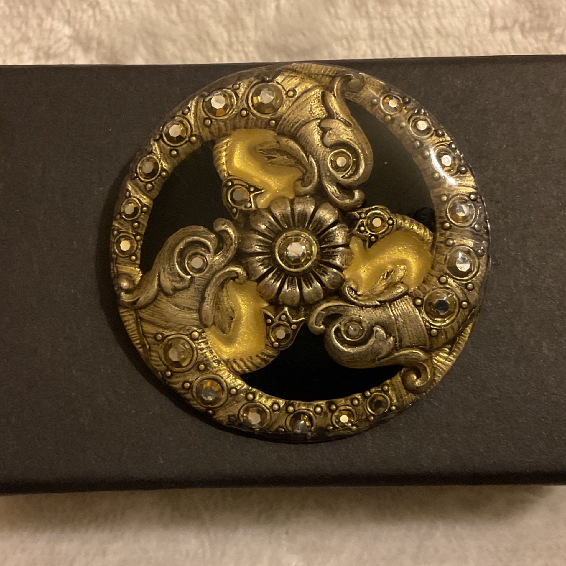 Vintage SilverTone/pewter Brooch With Bronze,crystal,and Metallic Rare Design