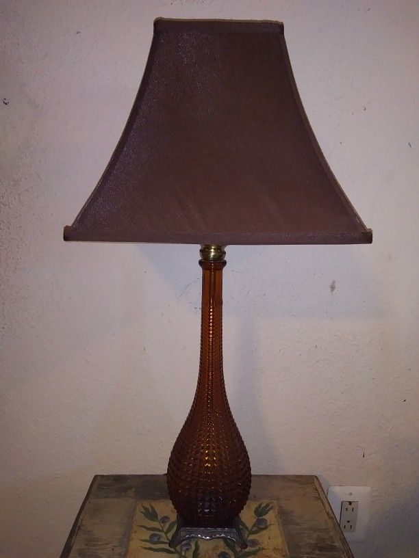 One-of-a-kind Upcycled Vintage Empoli Amber Spike Hobnail Genie Glass Lamp/Light.